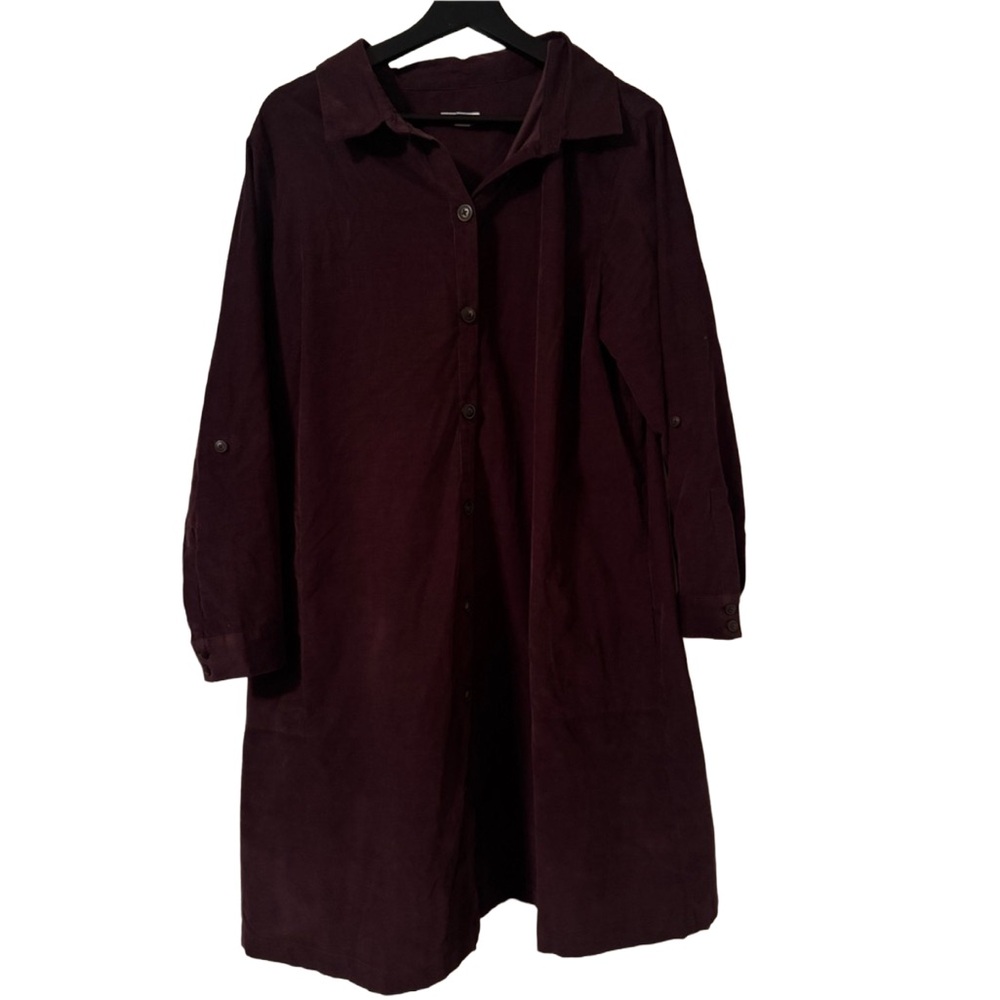 J. Jill | Petite Plum Corduroy Long Sleeve Shirtdress with Pockets - Picture 3 of 8